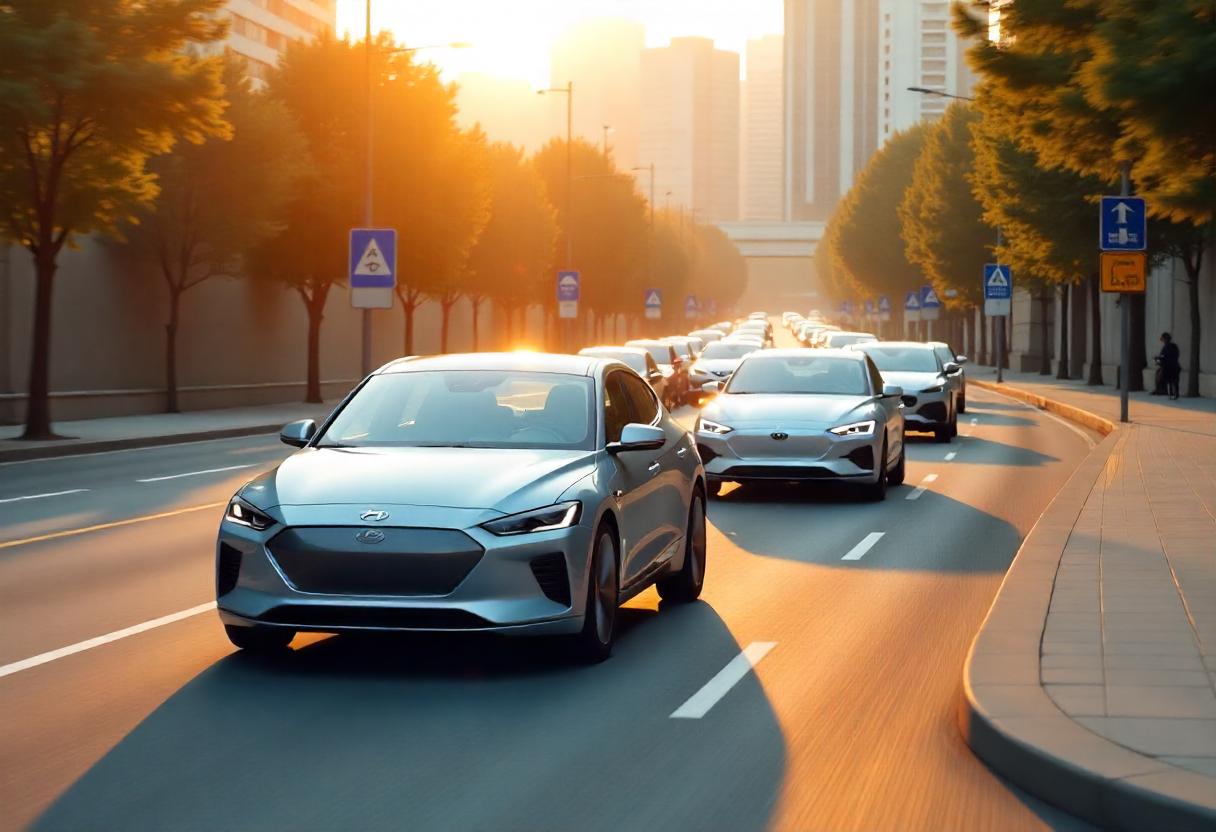 Der Hyundai Ioniq 6 mit zehn vergleichbaren Elektroauto-Alternativen wie Tesla Model 3, BMW i4 und VW ID.7 auf einer modernen Straße